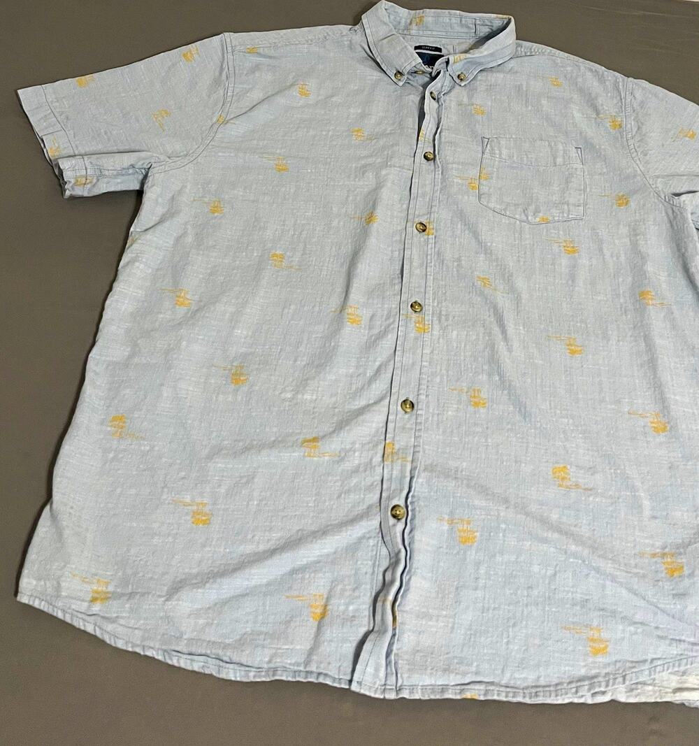 prAna Slim Fit Men’s XXL Blue Yellow Print SS Button-Down Shirt